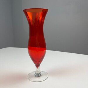 Vintage Hand blown vase ruby red clear foot 9"